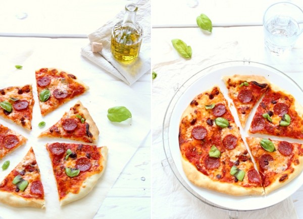 pizza stracchino e salame piccante, Pizza with stracchino and spicy salami recipe
