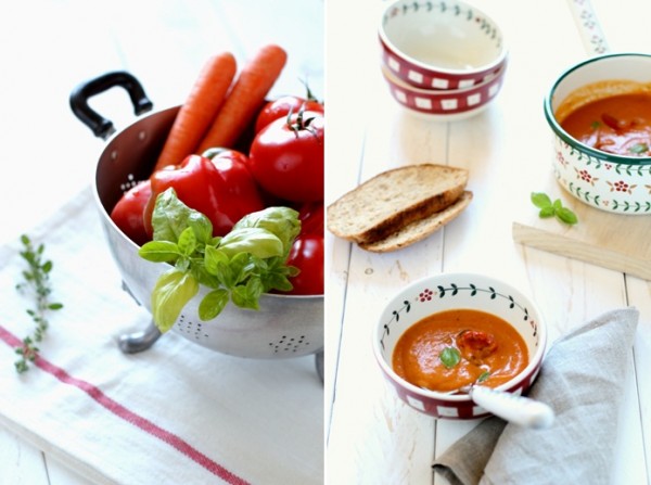 zuppa fredda di pomodori e peperoni arrosto