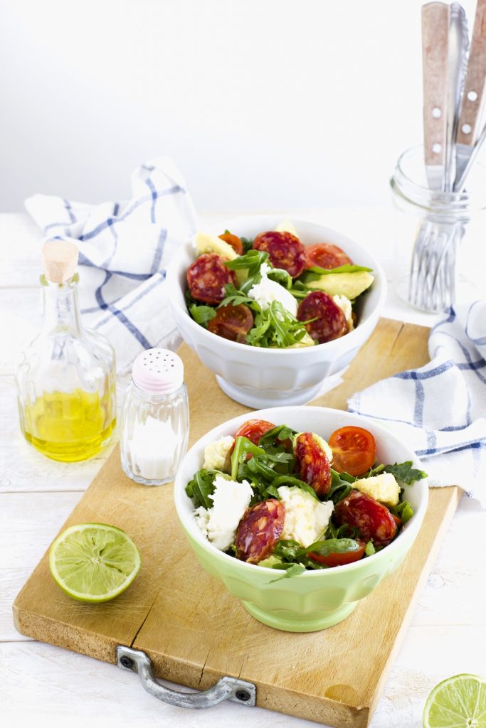 insalata con mozzarella  e avocado - avocado and salami salad - salad recipe - opsd 