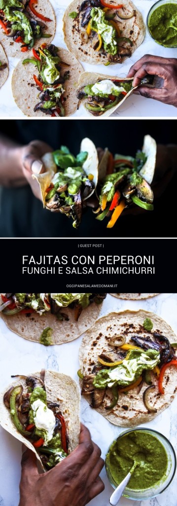 Portobello Fajitas with Jalapeno Chimichurri Sauce - Fajita con funghi portobello, peperoni e salsa chimichurri - GUEST POST - CHOCOLATE FOR BASIL BLOG - opsd blog